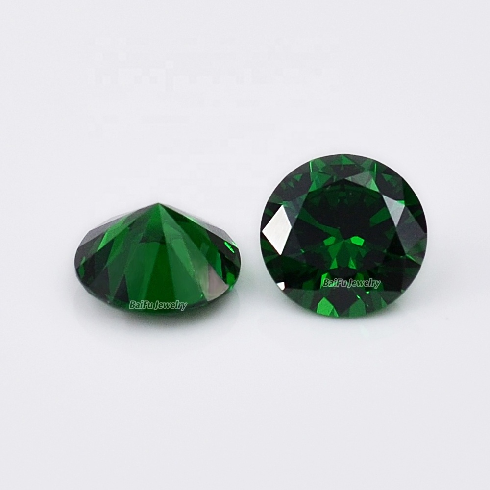 Baifu jewelry round brilliant cut dark emerald cubic zirconia stone for jewelry