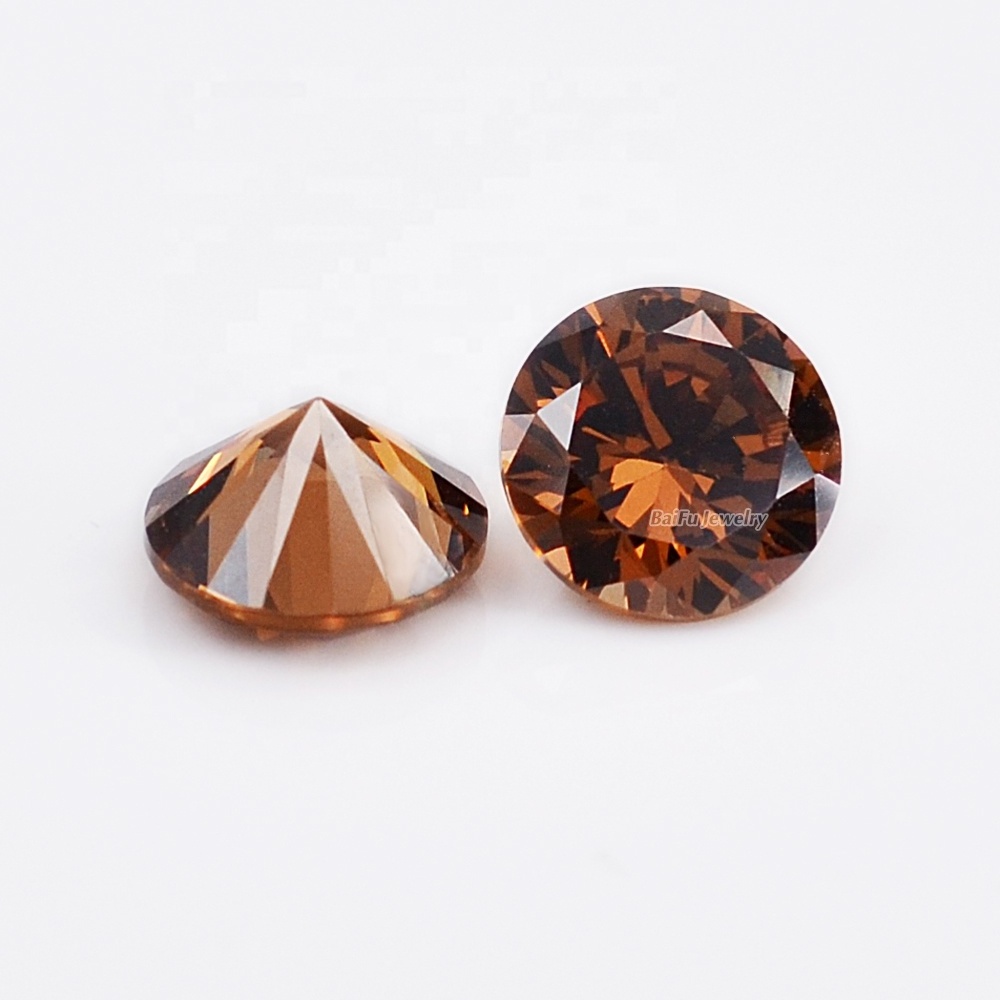 Baifu jewelry round brilliant cut dark coffee cubic zirconia stone for jewelry