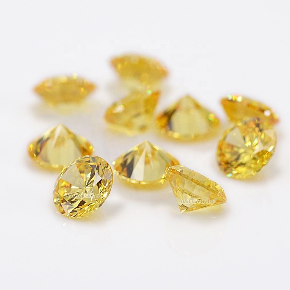 Baifu jewelry synthetic round brilliant cut yellow cubic zirconia stone