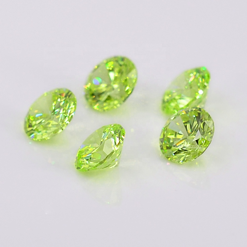 Baifu jewelry synthetic round brilliant cut peridot cubic zirconia stone