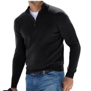 Manufacturer Custom Half Zip Sweater Men Clothing Polo V Neck Full Sleeve Knit Wool Pullover Quarter Zip Sweater