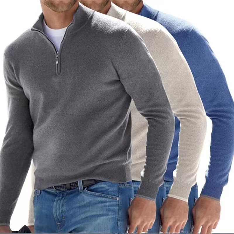 Manufacturer Custom Half Zip Sweater Men Clothing Polo V Neck Full Sleeve Knit Wool Pullover Quarter Zip Sweater