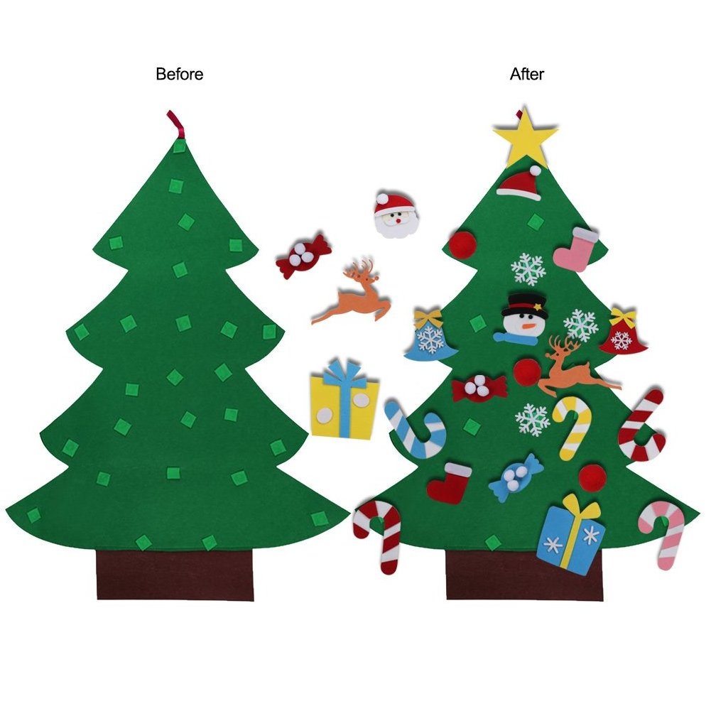 Eco Friendly DIY Felt Wall Hanging Christmas Tree Decorations For Kids With Ornaments