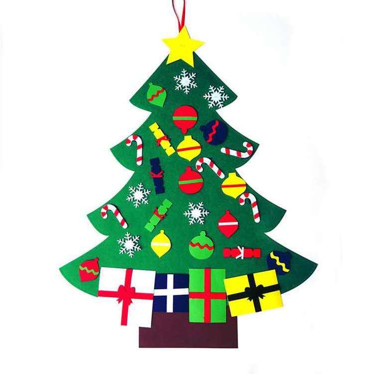 Eco Friendly DIY Felt Wall Hanging Christmas Tree Decorations For Kids With Ornaments