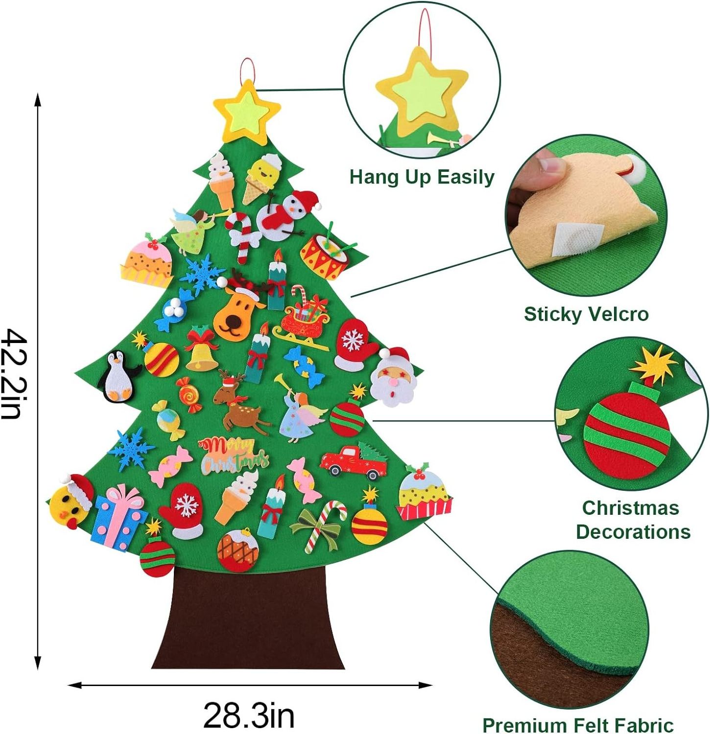 Hot Sell Kids DIY Wall Hanging Artifical  Felt Christmas Tree With Ornaments