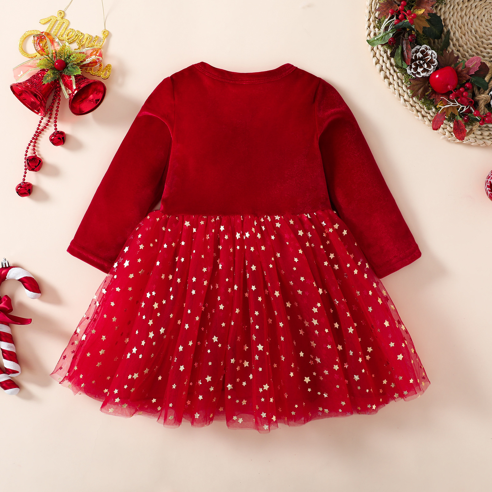 Hot Products Wholesale Fancy Kids Velvet Long Sleeve Dress Toddler Girls Red Winter Dresses Baby Christmas Tutu Dress