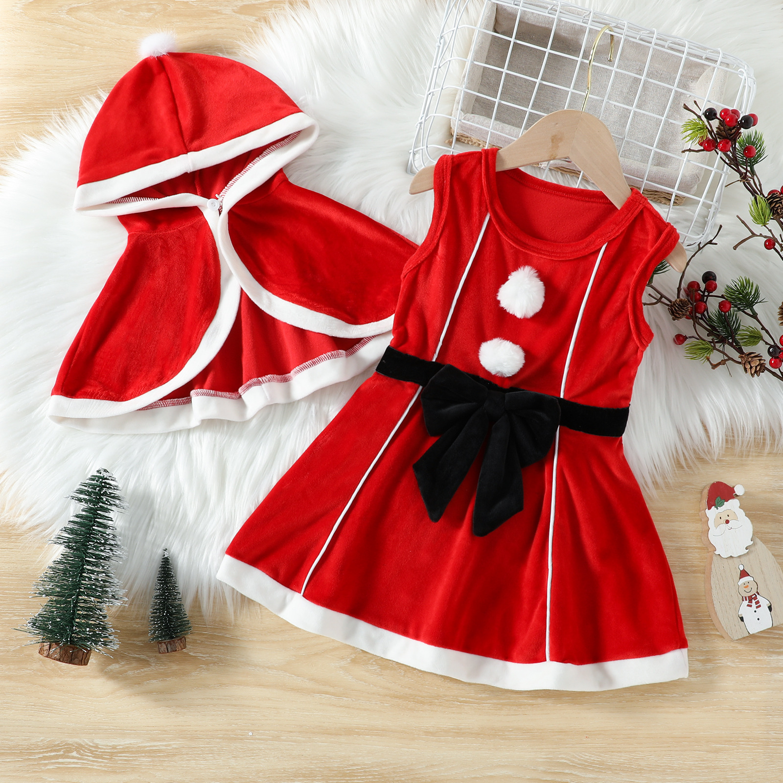 Hot Products Wholesale Fancy Kids Velvet Long Sleeve Dress Toddler Girls Red Winter Dresses Baby Christmas Tutu Dress