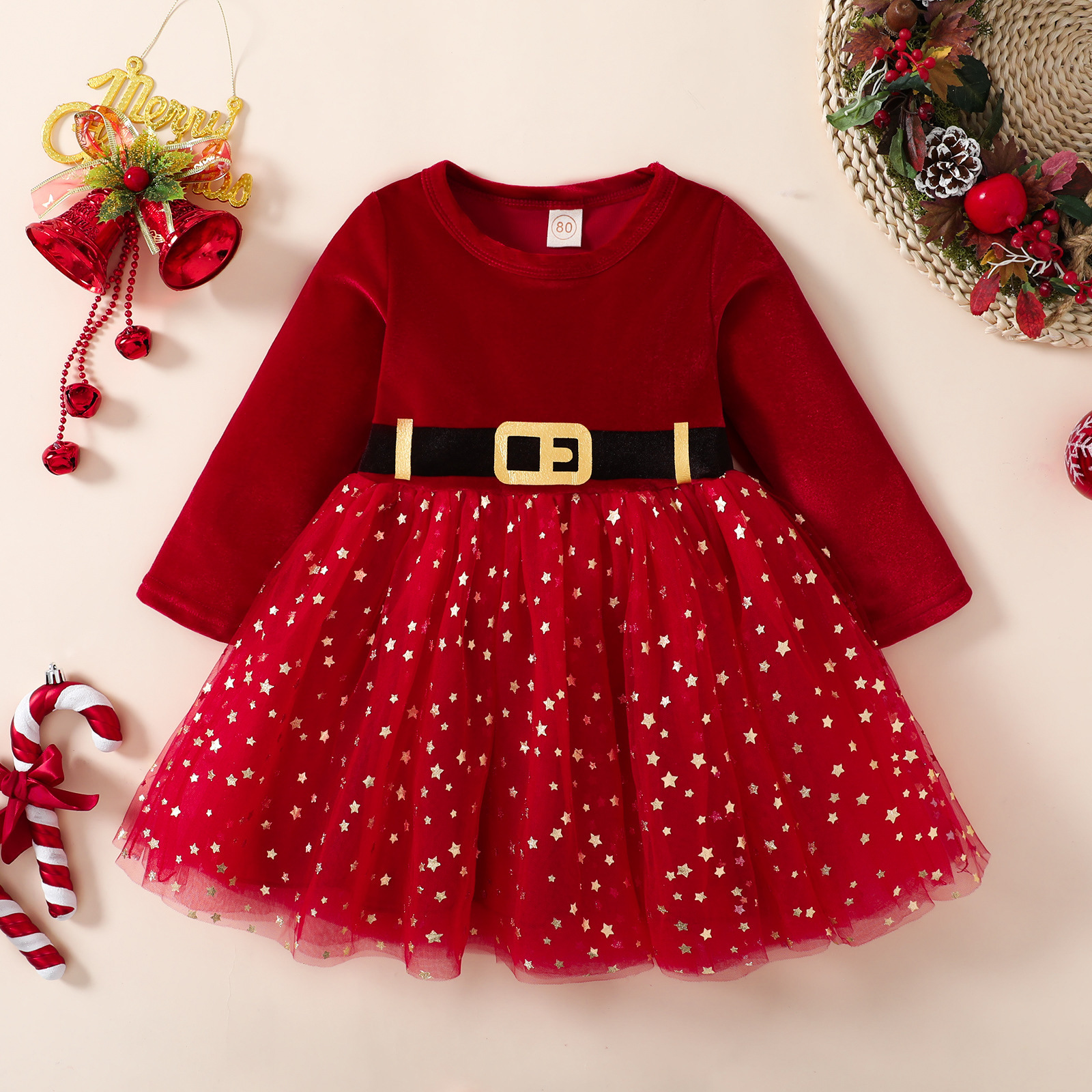 Hot Products Wholesale Fancy Kids Velvet Long Sleeve Dress Toddler Girls Red Winter Dresses Baby Christmas Tutu Dress