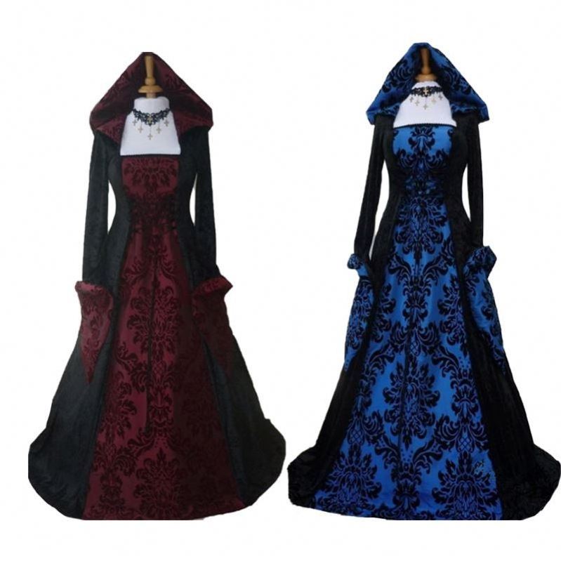 Witch Halloween Costume for Women Vintage  Deluxe Hooded Vampire Medieval Renaissance Gown Dress