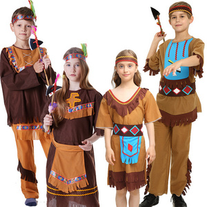 Halloween Cosplay Costume Adult Kids Savage Costumes Leopard Flintstone African Tribal Hunter Indian Halloween Carnival Costumes