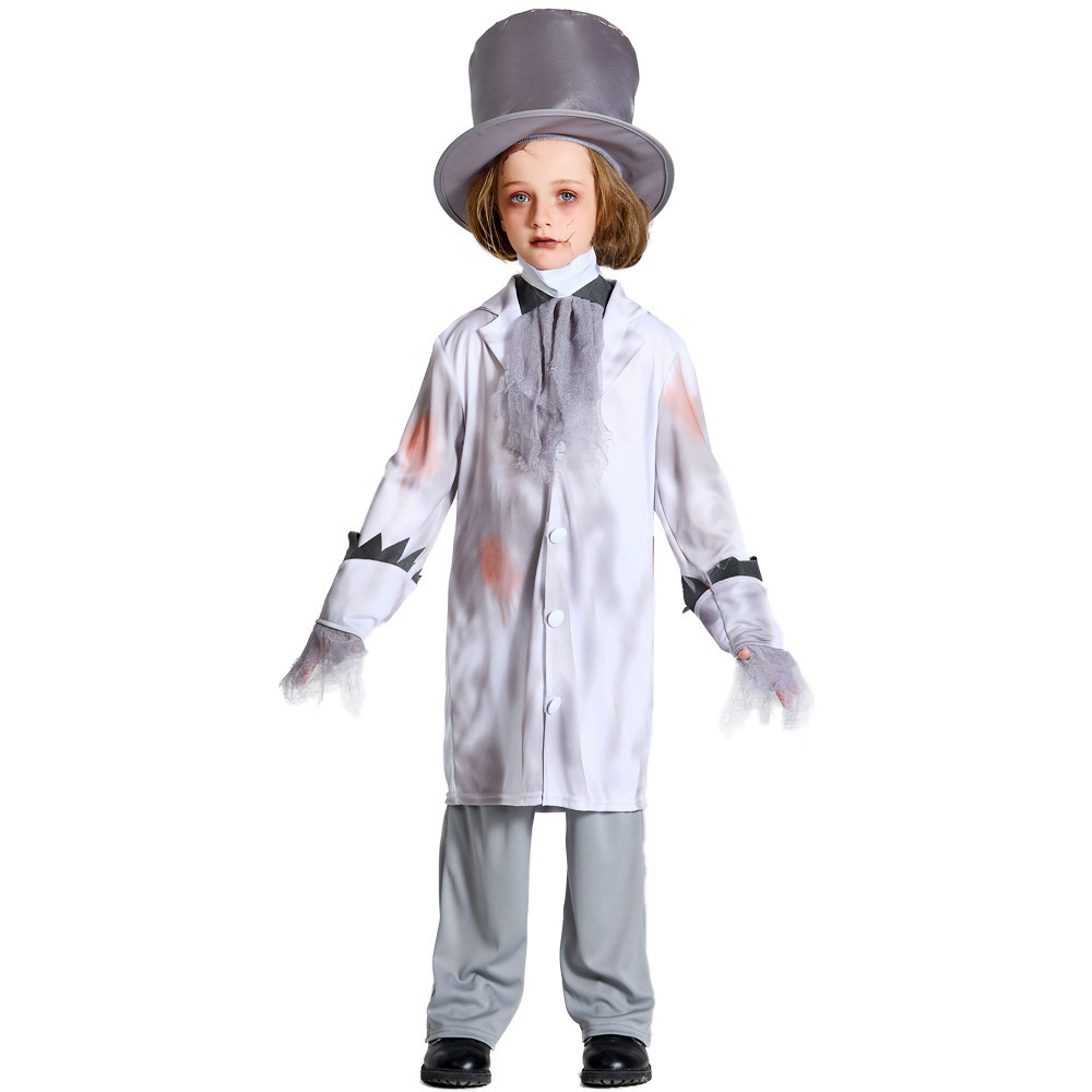 Horror Vampire Zombie Cosplay Uniform for Women & Men Blood Stained Suit and Veil Dress Ghost Bride Adult Kids Halloween Costume