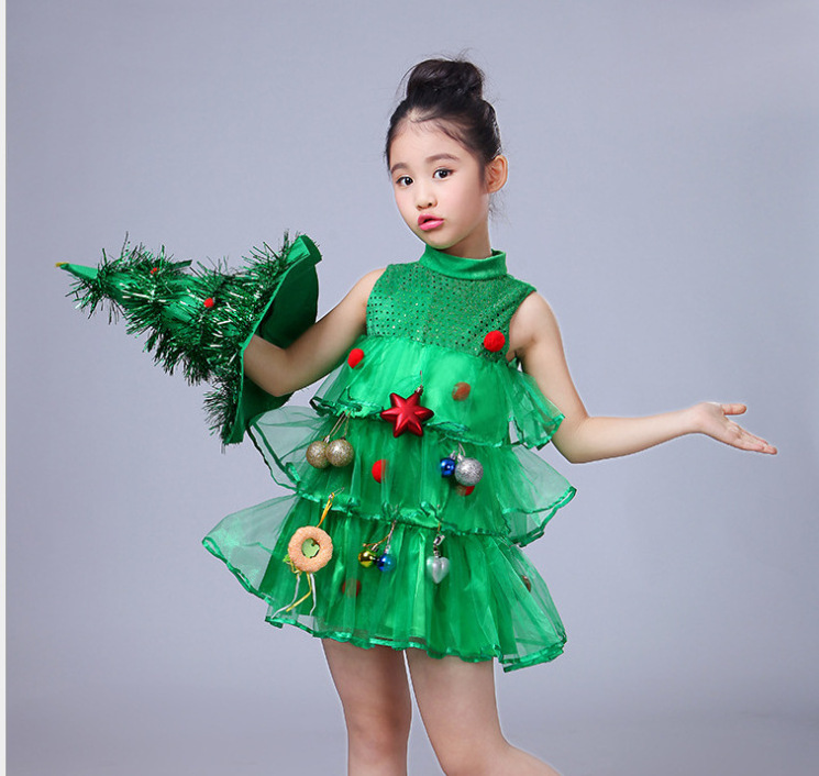 BAIGE Toddler Kids Baby Girls Christmas Tree Costume Dress Outfits Green Elf Kindergarten Dance Costume