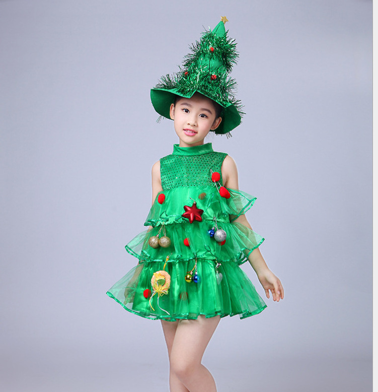 BAIGE Toddler Kids Baby Girls Christmas Tree Costume Dress Outfits Green Elf Kindergarten Dance Costume