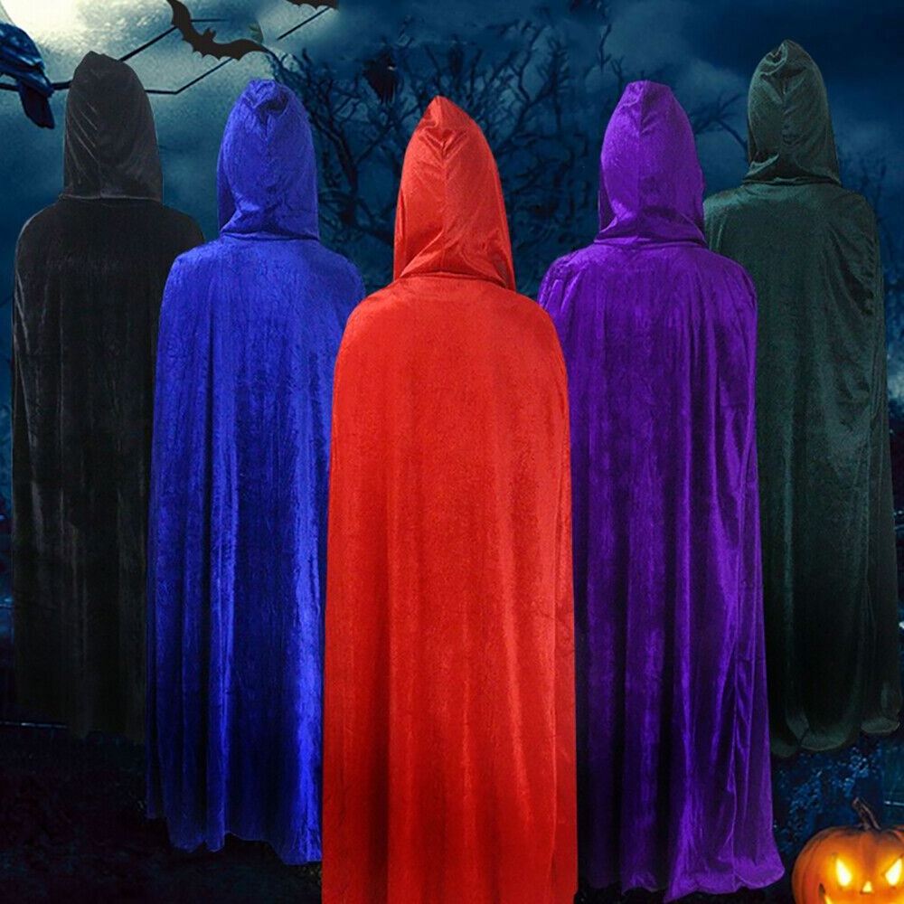 Adult Halloween Velvet Cloak Cape Hooded Medieval Costume Witch Wicca Vampire Halloween Costume Dress Coats 5 Colors