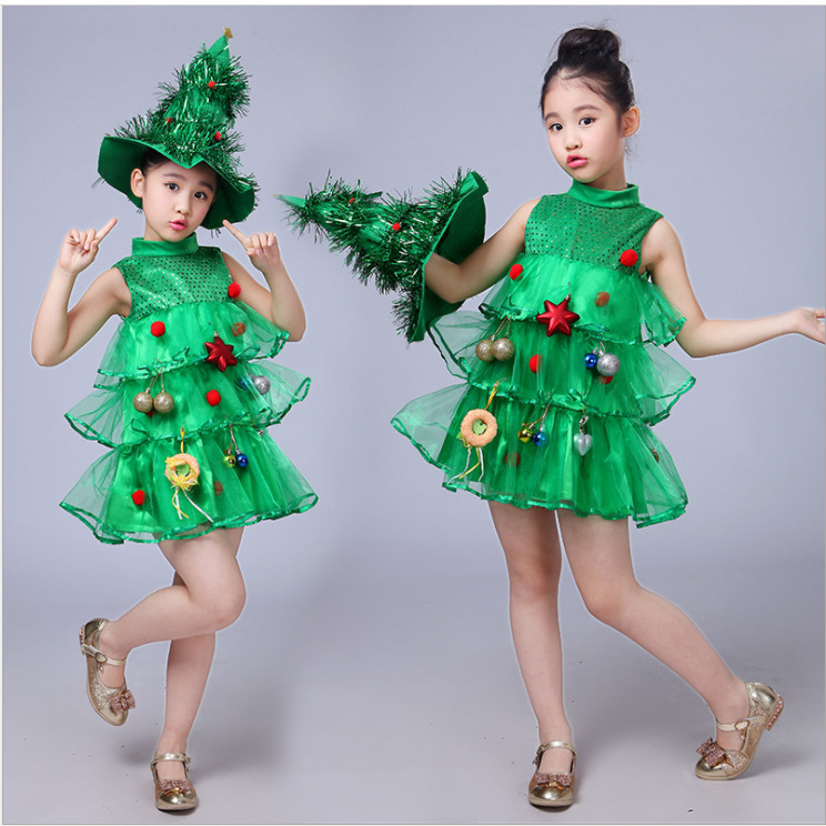 BAIGE Toddler Kids Baby Girls Christmas Tree Costume Dress Outfits Green Elf Kindergarten Dance Costume