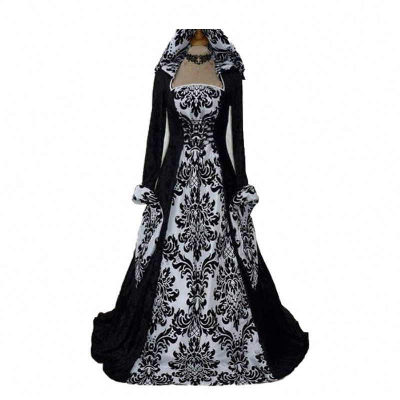 Witch Halloween Costume for Women Vintage  Deluxe Hooded Vampire Medieval Renaissance Gown Dress