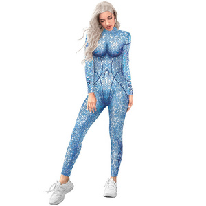 BAIGE Aquaman Queen Atlanna Cosplay Costume Jumpsuit Catsuit Halloween Party Zentai Suit Bodysuit For Women Halloween Costume