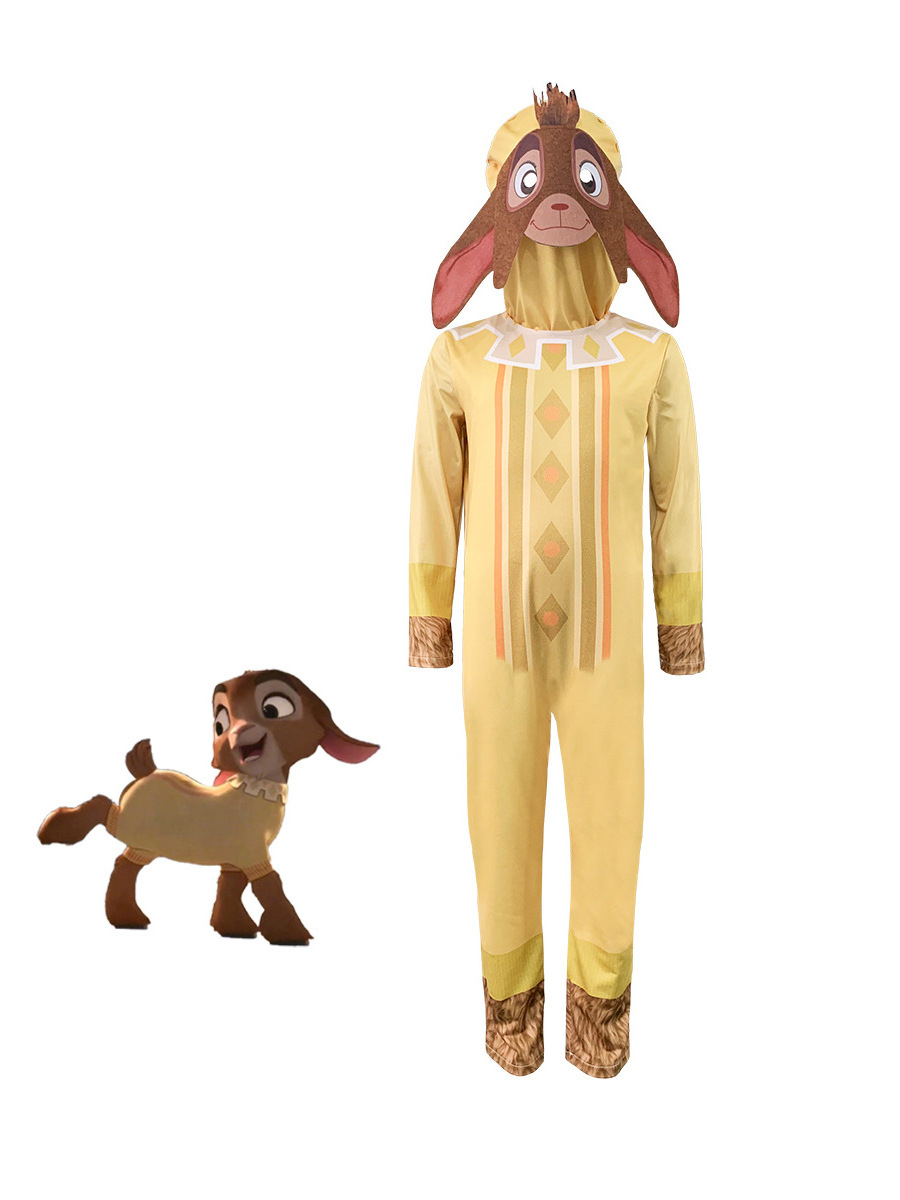 BAIGE Halloween Kids Goat Jumpsuit Wish Asha Cosplay Costume Pet Halloween Outfit Yellow Pajamas Onesies Mask Suit