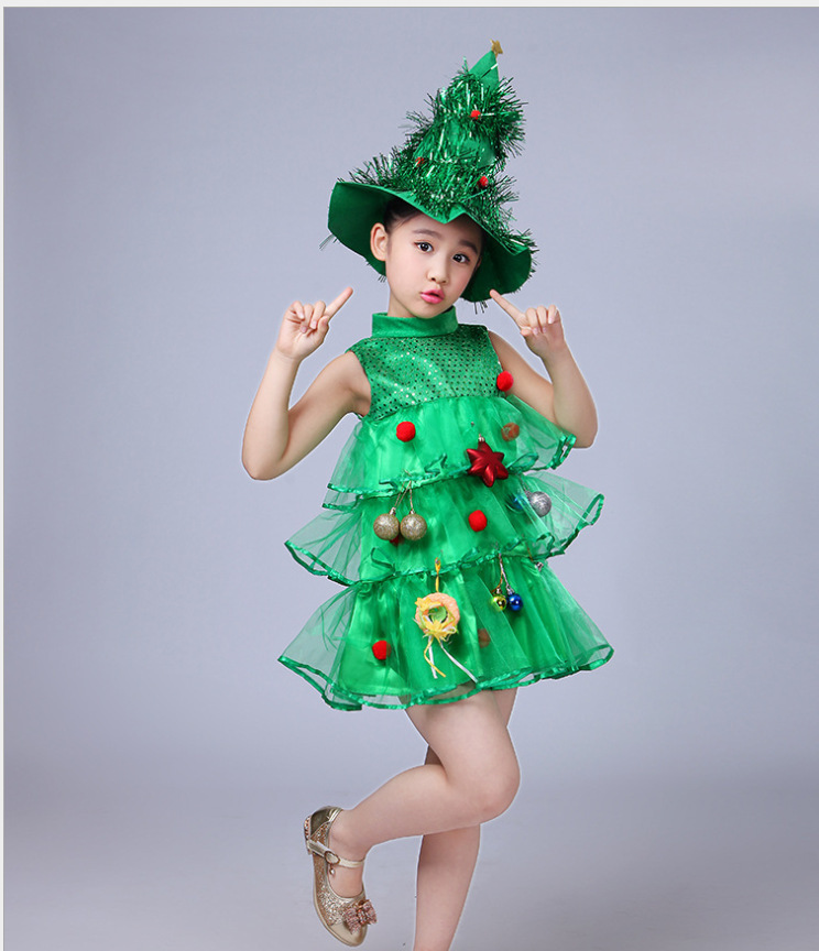 BAIGE Toddler Kids Baby Girls Christmas Tree Costume Dress Outfits Green Elf Kindergarten Dance Costume