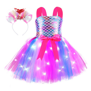 Mermaid Tutu Dress LED Style Kids Birthday Party Dresses Little Mermaid Princess Costumes For Halloween New Year Dress Up Outfit