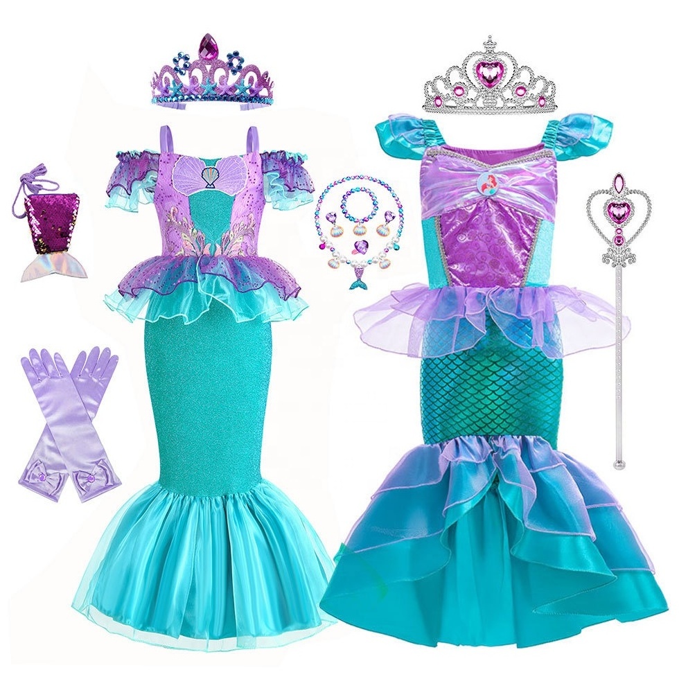 2024 Dress Girls Fancy Elsa Anna Snow Belle Princess Dress Costume up Cosplay Birthday Party Children Polyester Opp Bag 2pcs