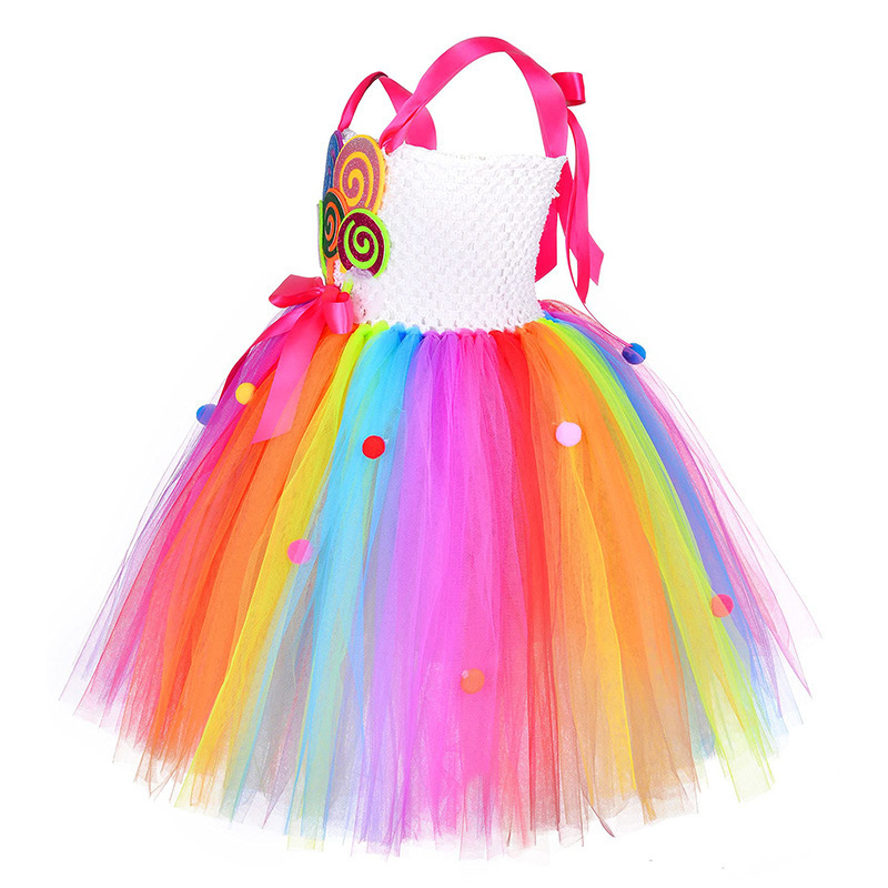 2024 Baige New Update Kids Colorful Candy Dress with Headwear Girls Carnival Tutu Dress Children Holiday Purim Costumes