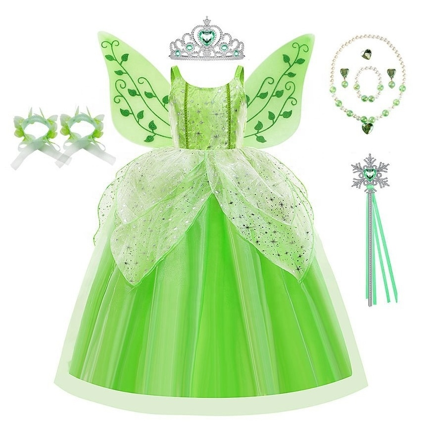 High Quality Children Wonderful Fairy Tinkerbell Princess Dress Halloween Costumes for Kids Girls Polyester Opp Bag 2pcs 3-5days