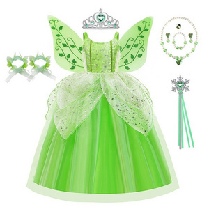 High Quality Children Wonderful Fairy Tinkerbell Princess Dress Halloween Costumes for Kids Girls Polyester Opp Bag 2pcs 3-5days