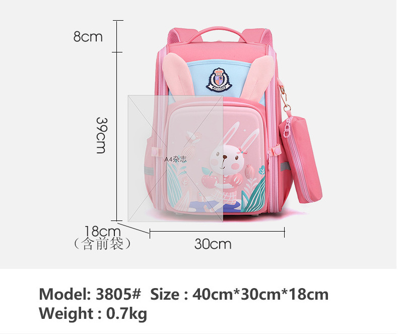 2024  rabbit cartoon printing bag odm 3d kids backpack school bags for girls