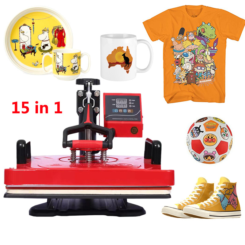 Hot sale 29X38Cm 15 In N One 1 Combo Printing Machine Prices Sublimation t shirt Heat Press Machines for mug pen shoes plate