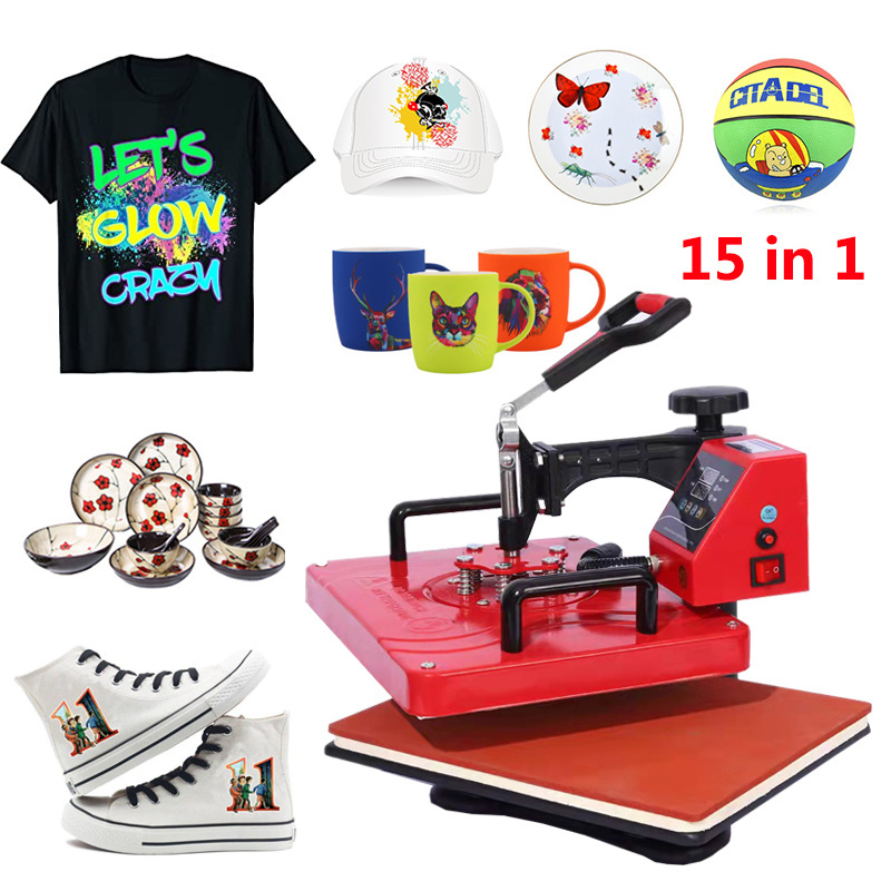 Hot sale 29X38Cm 15 In N One 1 Combo Printing Machine Prices Sublimation t shirt Heat Press Machines for mug pen shoes plate