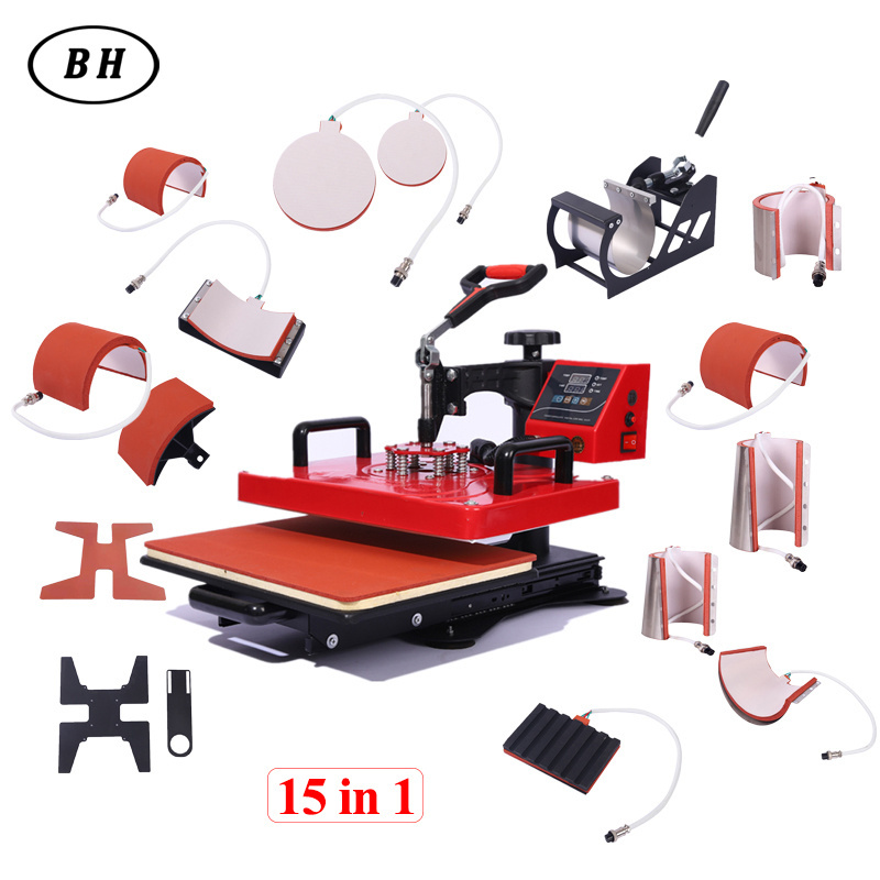 Hot sale 29X38Cm 15 In N One 1 Combo Printing Machine Prices Sublimation t shirt Heat Press Machines for mug pen shoes plate