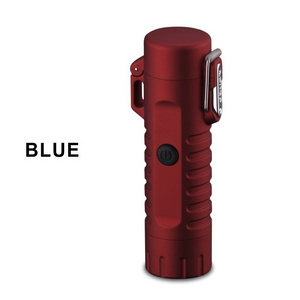 Outdoor Tactical Flashlight LED Windproof Plasma Lighter Electric Double Arc Lighter Waterproof USB Rechargeable Emergency Torch