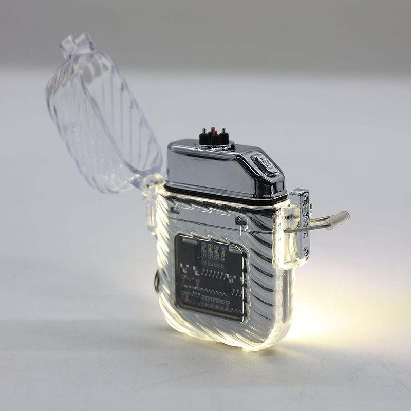 Transparent waterproof lighter, high-end Type-c rechargeable bright flashlight with display gift keychain light