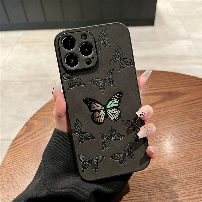 INS Design Luxury Leather Cartoon Laser Shockproof Phone Case For Iphone 14 13 12 15 Pro Max Butterfly Girls Mobile Smart Cover