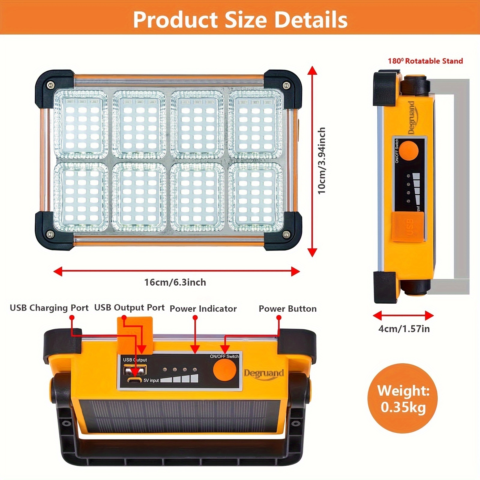 Solar 50w 36000mah Battery Usb Rechargeable Waterproof Led Flood Outdoor Emergency Light