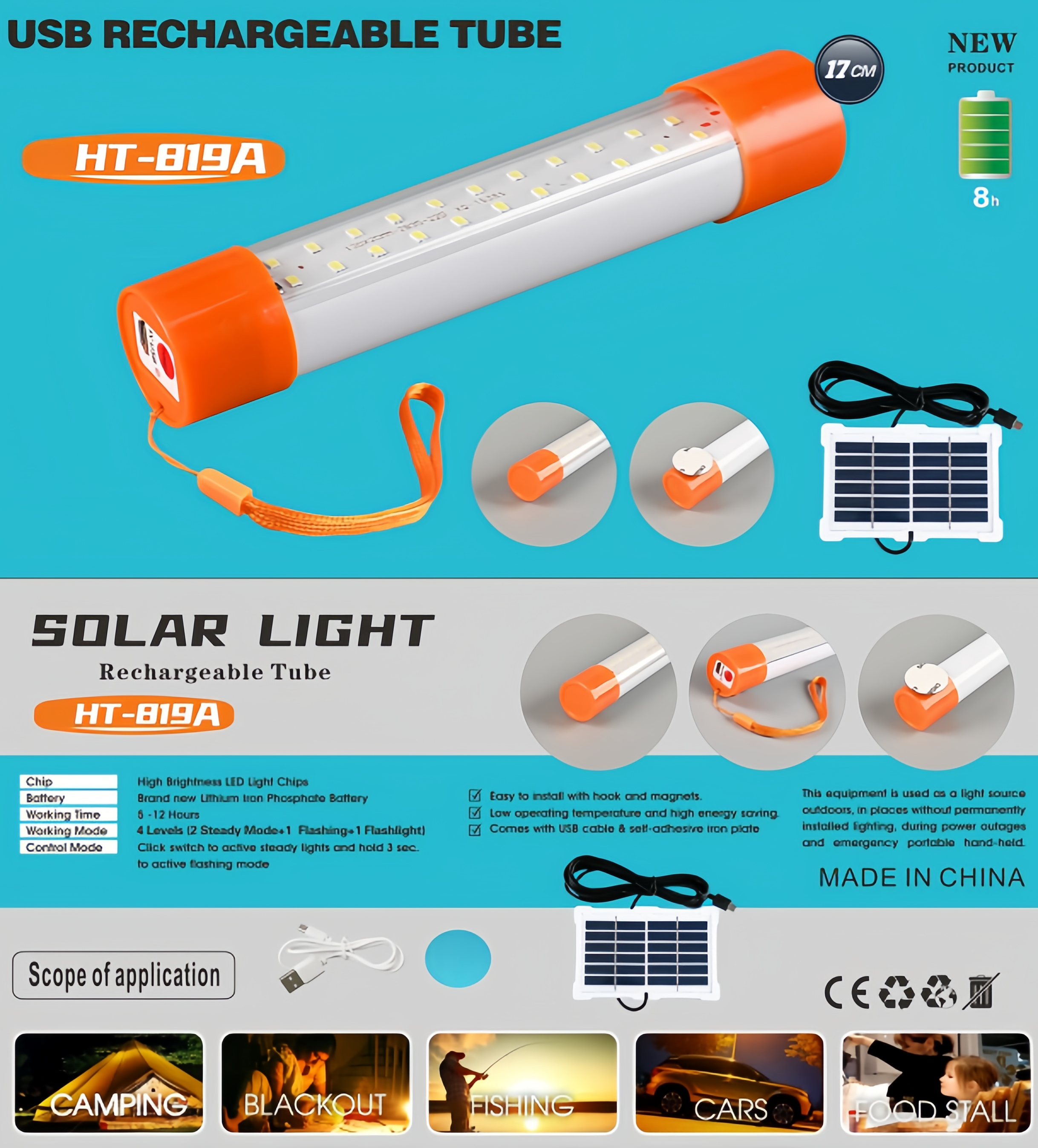 Mini 30W Rechargeable Solar Camping Tube Portable Emergency Light for the Outdoors