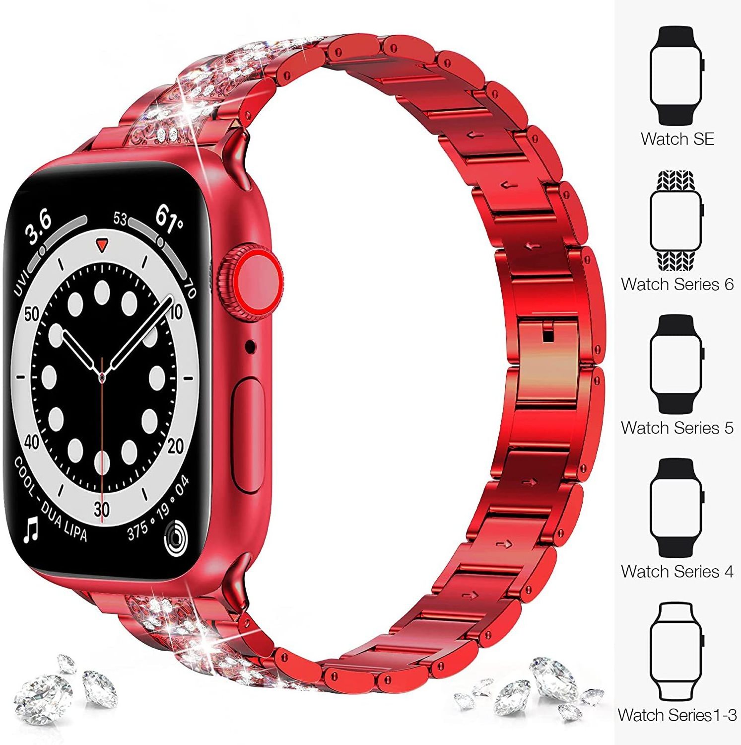 Fashion Luxury Diamond wristband Metal Stainless Steel Rhinestone Smart Watch Band straps For Apple IWatch 5 6 7 se