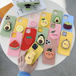 Luxury soft silicone phone case with 3D fruit phone holder socket grip cover for iphone 6 7 8 plus x xr xs max 11 12 13 pro max