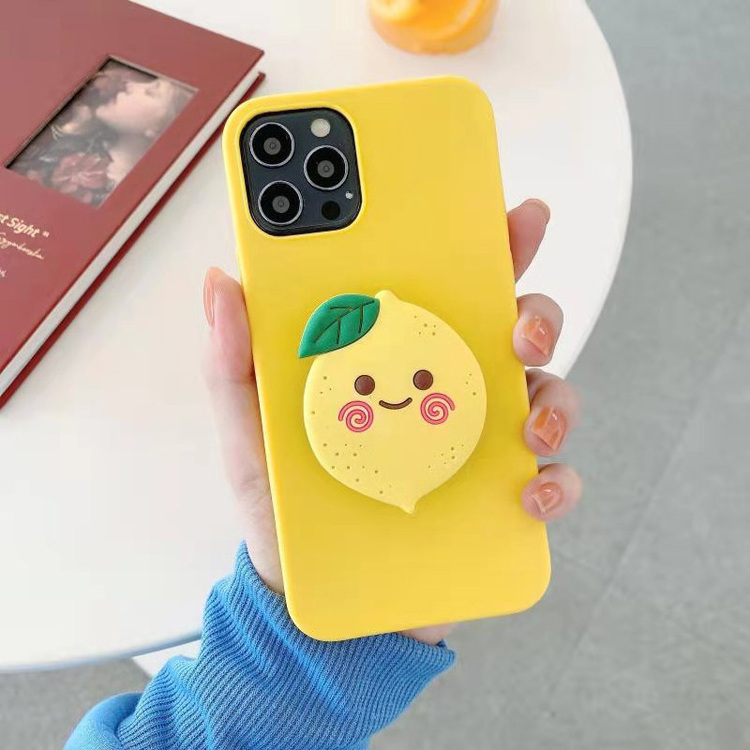 Luxury soft silicone phone case with 3D fruit phone holder socket grip cover for iphone 6 7 8 plus x xr xs max 11 12 13 pro max