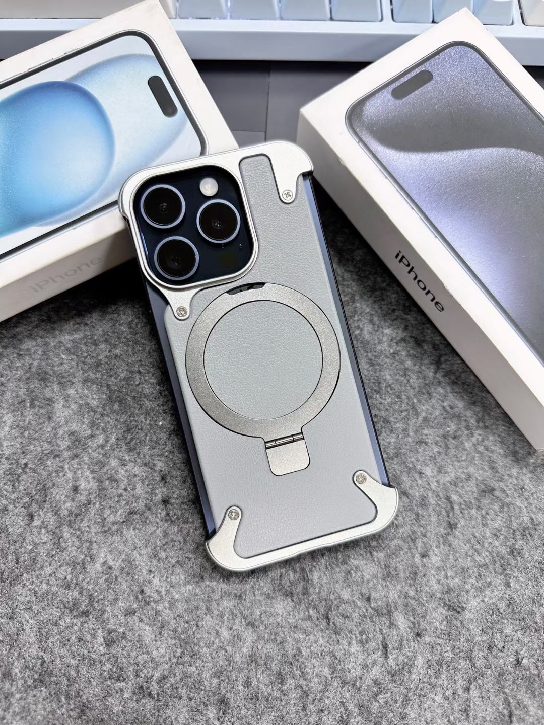 new arrival phone case aluminium alloy frame pc back cover with 4 corner shockproof magnetic phone case for iphone 15 pro