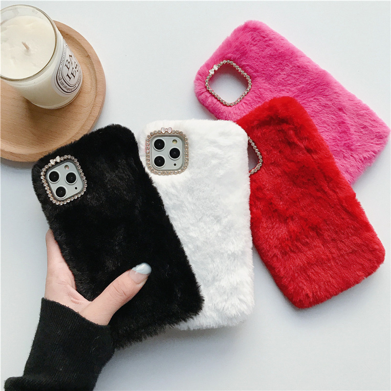 woman lovely winter furry soft touch warm color phone case for iphone 12 13 pro max,for iphone 13 phone case fur