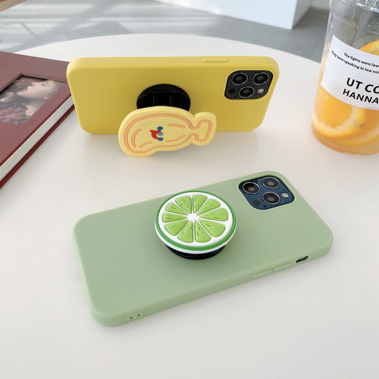 Luxury soft silicone phone case with 3D fruit phone holder socket grip cover for iphone 6 7 8 plus x xr xs max 11 12 13 pro max