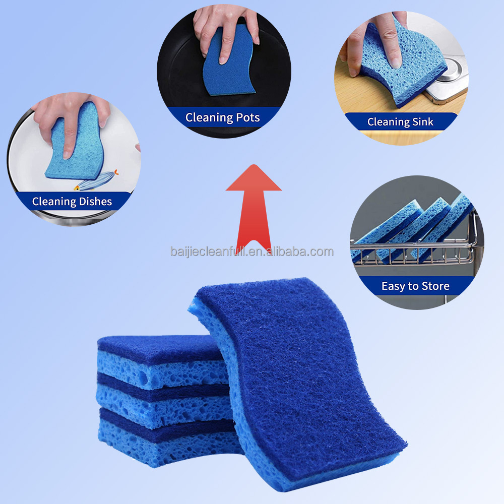 Non-Scratch Scrub Sponge S Shape Scouring Pad Cellulose Sponge  Dual-Sided Dish Sponge for Kitchen