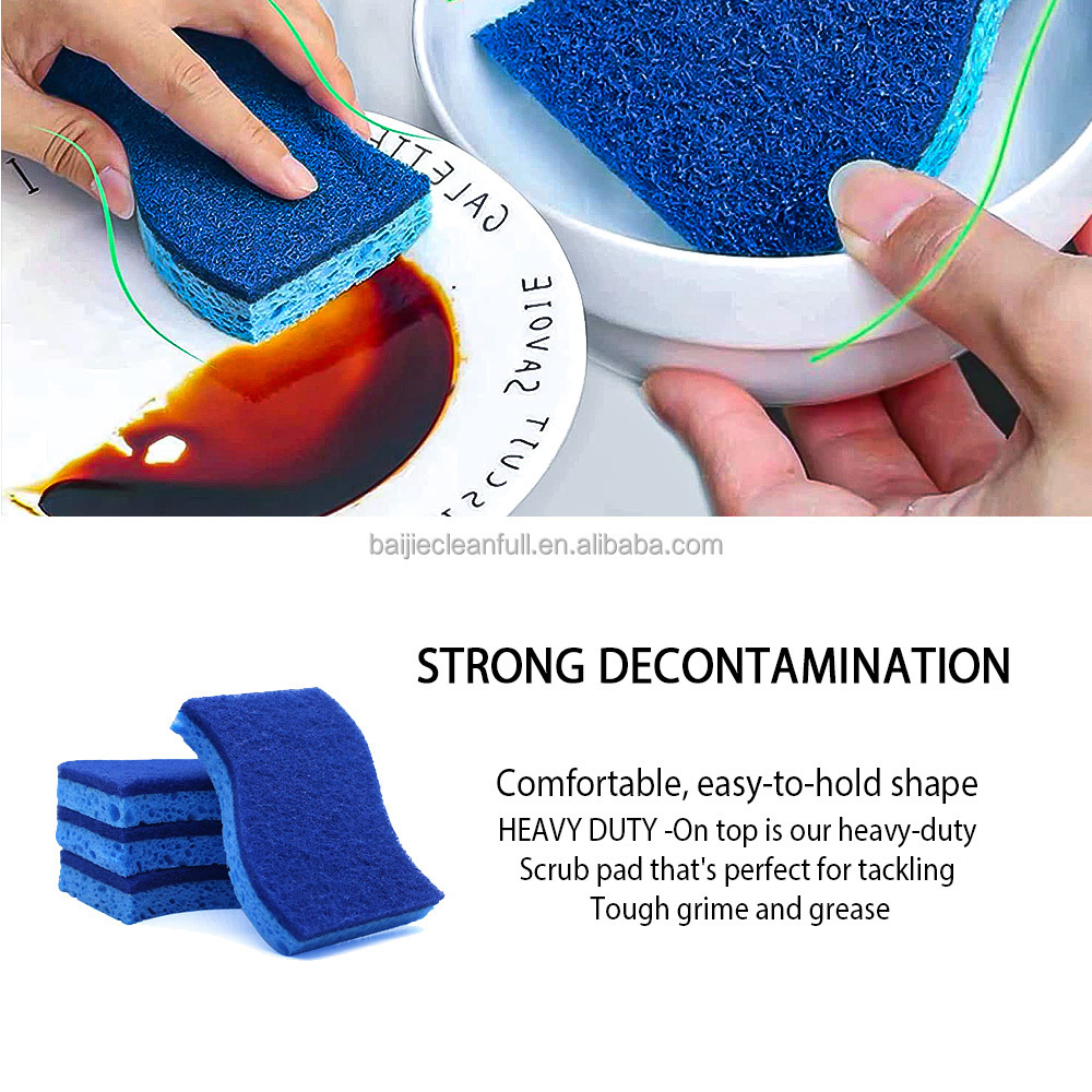 Non-Scratch Scrub Sponge S Shape Scouring Pad Cellulose Sponge  Dual-Sided Dish Sponge for Kitchen