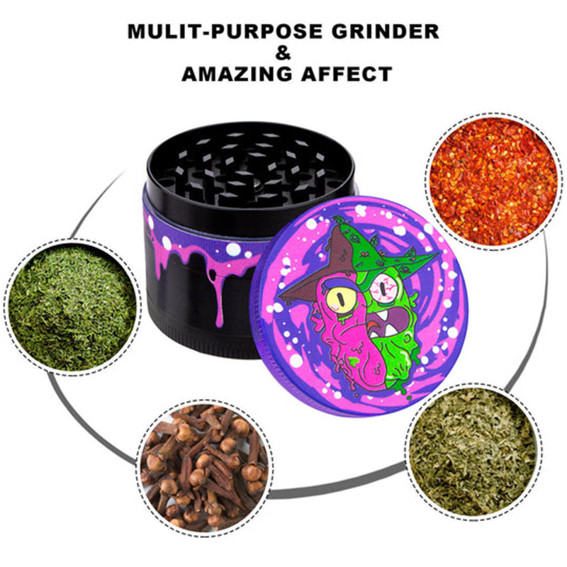 New zinc alloy color printing cigarette grinder, 4 parts metal grinder, stainless steel grinder