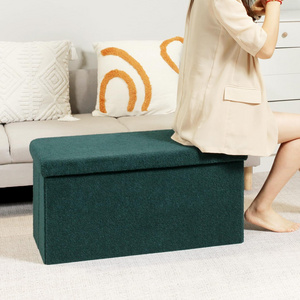 Bailey Custom Velvet Green Folding Storage Ottoman Bench, Upholstered Sherpa Ottoman With Storage, Entryway Bench