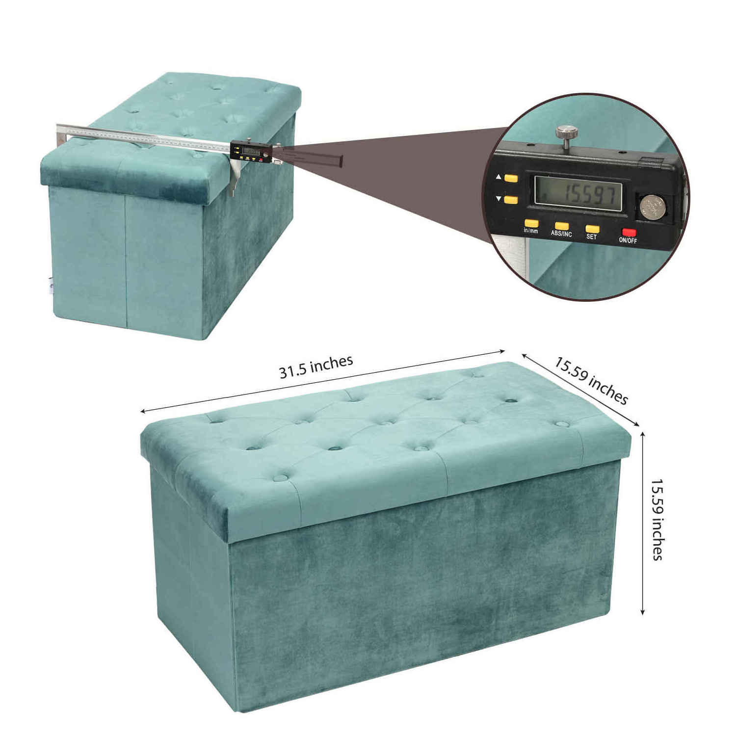 Bailey OEM/ODM Storage Clothes Books Toys Ottoman Bench Green Velvet +P2 MDF+Foam Fabric Storage Bench For Living Room