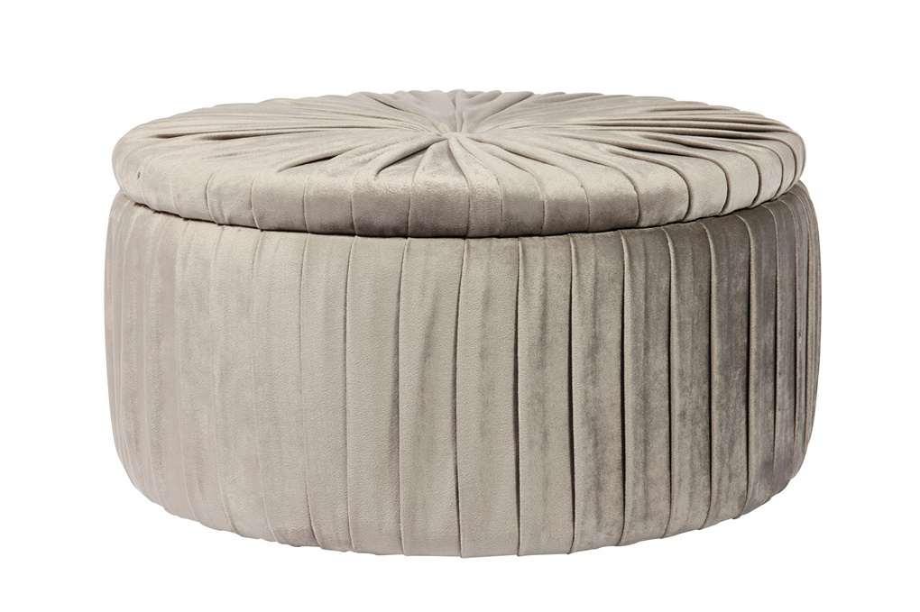 Bailey Furniture Modern Style Decorative Grey Fabric Round Folding Storage Box Ottoman Footrest Stool