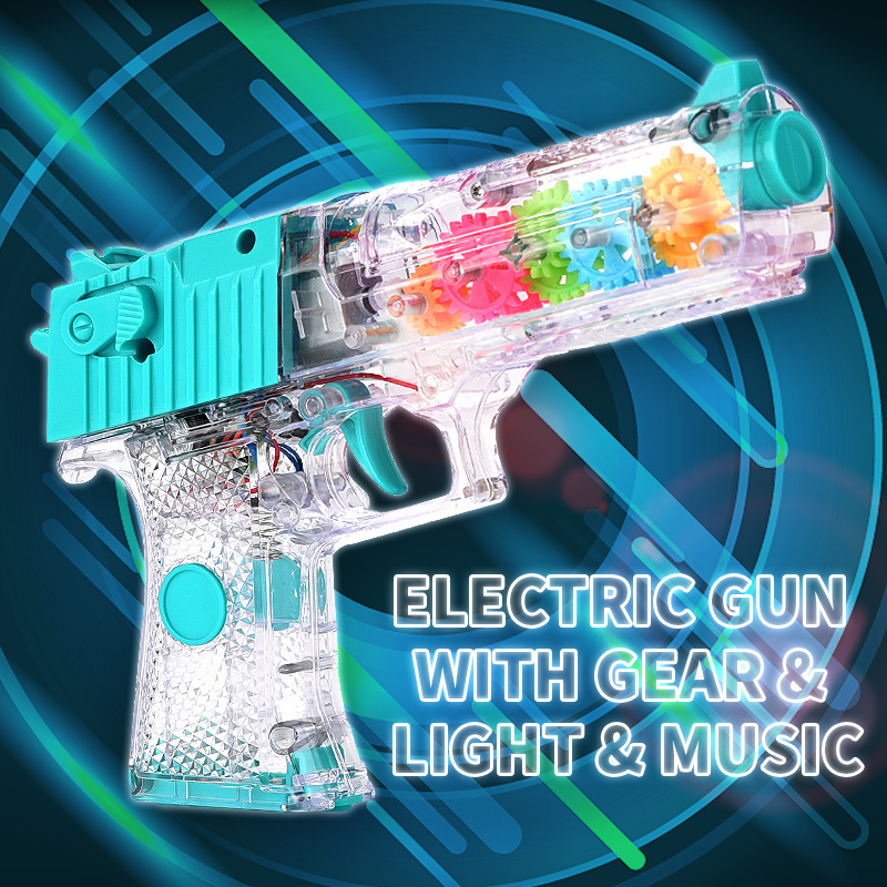 Newest electric  transparent gear toy guns kids outdoor toys plastic pistol with light&music